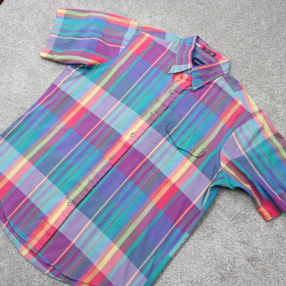 GANT Foxhunt Plaid Shirt Mens Large Pink/Blue/Yellow Cotton/Poly Short Sleeve - Picture 4 of 13
